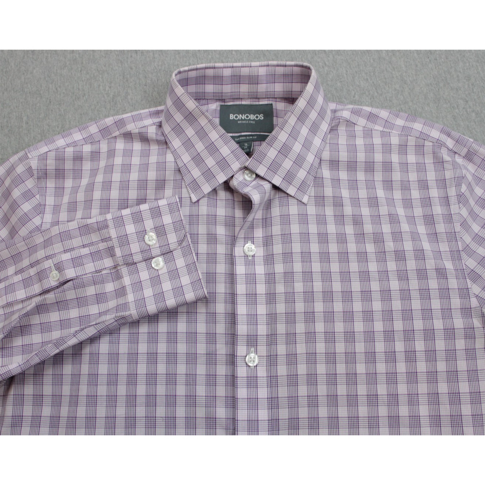 Bonobos Shirt Mens 16 - 35 Plaid 100% Cotton Wrinkle Free Slim Fit Button‎ Up